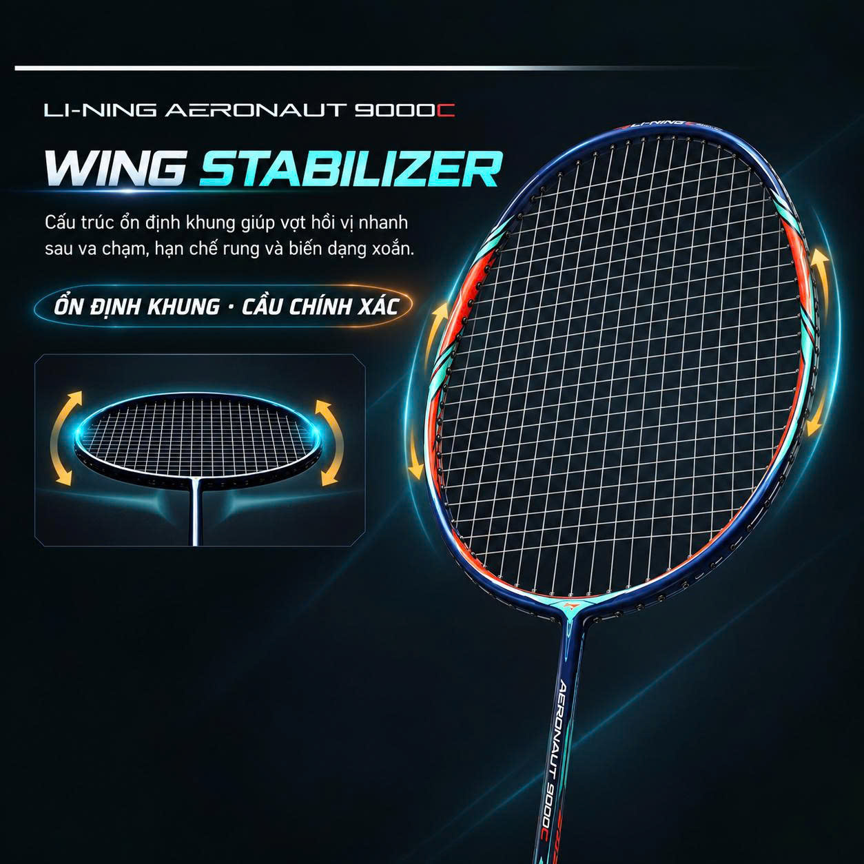 Vợt Cầu Lông Lining Aeronaut 9000C Chính Hãng - Kiểm Soát Bền Bỉ - Công Nghệ Khung Hàng Không Đặc Trưng - Thiên Công